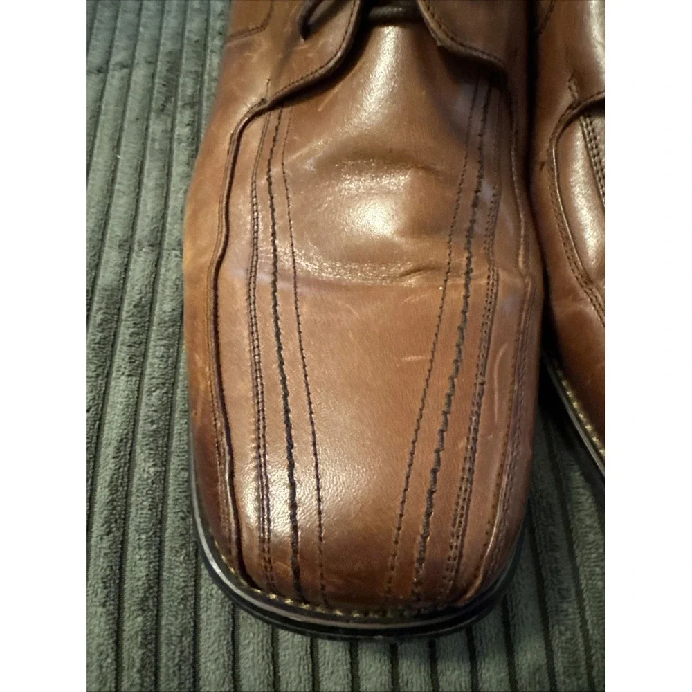 Stacy Adams Redzone Cognac 13 Wide Mens Square‎ Toe Leather Oxford Dress Shoes